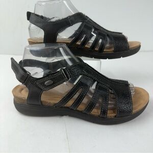 Clarks Collection Womens 8.5 Black Leather April Belle Strappy Sandal